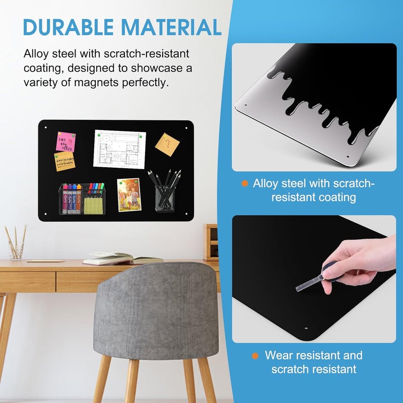 MaxGear لوحة مغناطيسية معدنية 17.5" × 11.4" عبوة 2 لون أسود لوح إعلانات مغناطيسي للجدار، الثلاجة، عرض الملاحظات، الصور، وأكثر - تشمل شريط قفل مزدوج وبراغي - Image 3